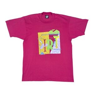 Vtg Ive Got the Spirit T-Shirt Mens L Magenta Pink Memphis 90s Single Stitch USA